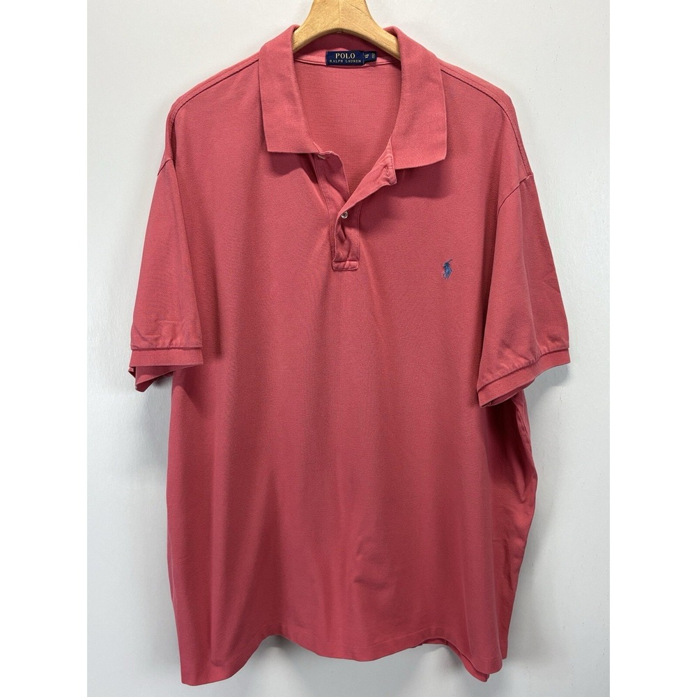 Polo Ralph Lauren Knit Polo Shirt Sz 3XB Big & Tall Pink Blue Pony Mens Preppy